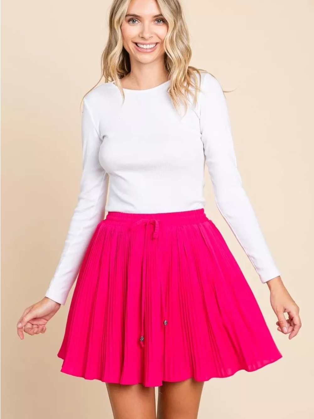 JODIFL Hot Pink Pleated Skirt With Builtin Shorts